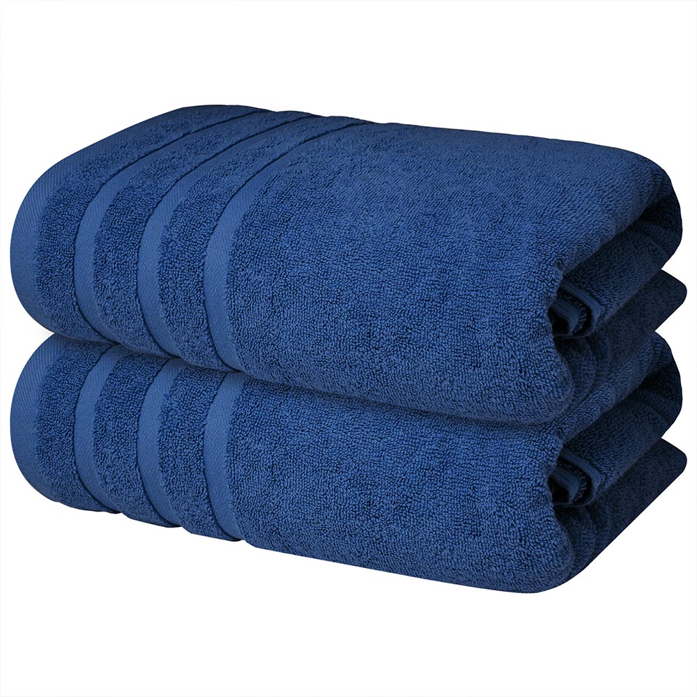 Bath Towels Set of 2 (70x140 cm) – 100% Soft Ring-Spun Cotton, Ultra Soft & Highly Absorbent Towels for Spa, Gym, Hotel & Everyday Bathroom Use - Tranquil Navy