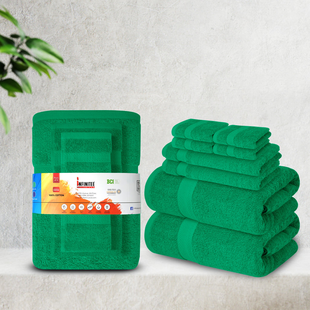 8 Piece Bathroom Towel Set Green |2 Oversized Large Bath Towels Sheet,2 Hand Towels and 4 Washcloths| 600GSM Ultra Soft Luxury Premium Towel Set