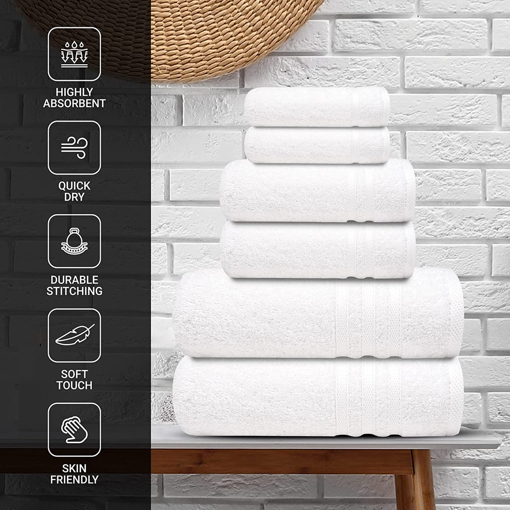 Premium Turkish Cotton Bath Towels Set - [Pack of 6] 100% Turkish Cotton Highly Absorbent 2 Bath Towels, 2 Hand Towels and 2 Washcloths - Luxury Hotel & Spa Quality Bath Towels for Bathroom by Infinitee Xclusives