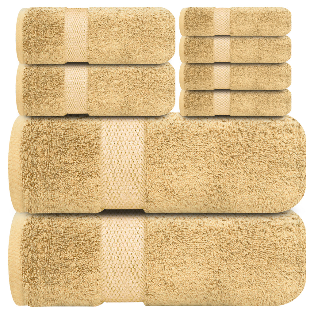 Premium Bath Towels Set - [Pack of 8] 100% Cotton Highly Absorbent 2 Bath Towels, 2 Hand Towels and 4 Washcloths - Luxury Hotel & Spa Quality Bath Towels for Bathroom by Infinitee Xclusives