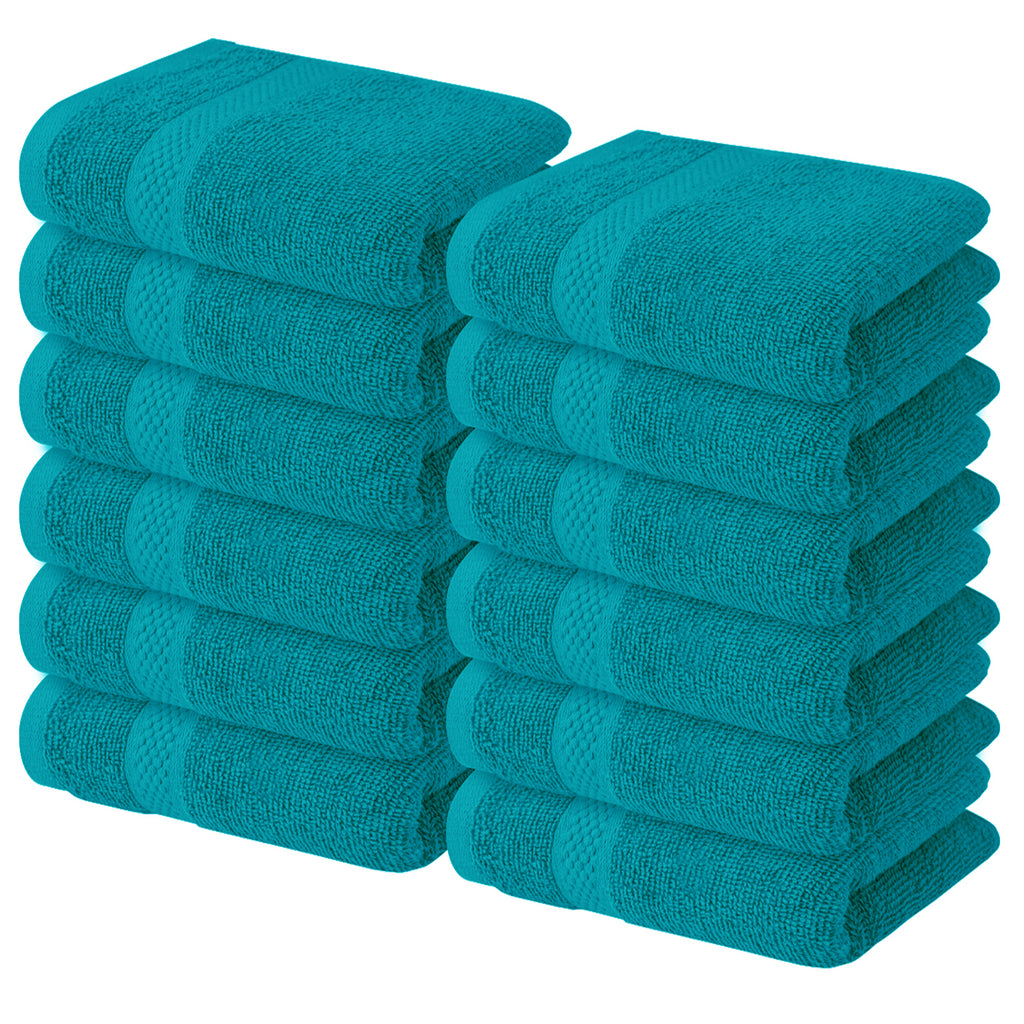 White Classic Cotton Washcloths - 13x13 Hotel Face Towel - Navy Blue 12/Pack