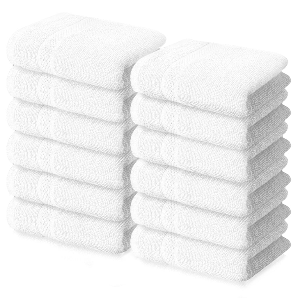 Infinitee Xclusives 12 Pack Premium White Wash Cloths and Face Towels,  13x13 100% Cotton, Soft and Absorbent Washcloths Set - Perfect for  Bathroom