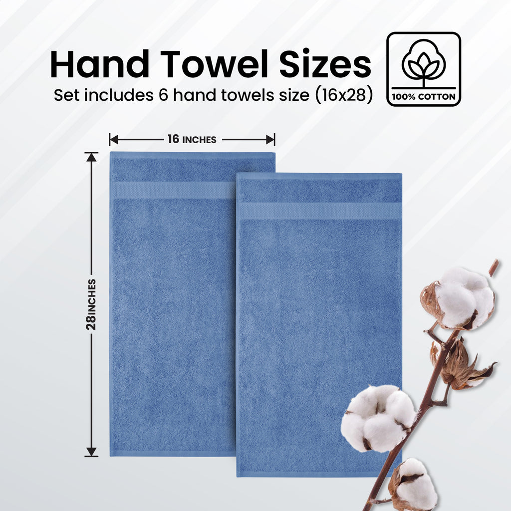 Mellanni Hand Towels 100% Cotton 16 inchx28 inch, 6 Pack, Black, Size: 16 x 28